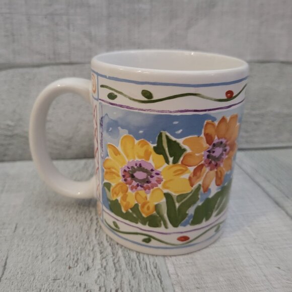 Vintage Sunflower Ceramic Coffee Mug With Floral Design - Picture 3 of 5